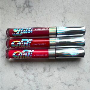 3x Colourpop x Bitti Lip Gloss, HOLLY JOLLY, JUICY DROP, CHEW HOLIC